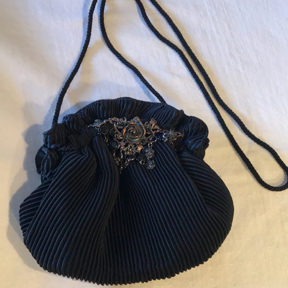 Grace Chuang Black Satin and Silk Evening Bag